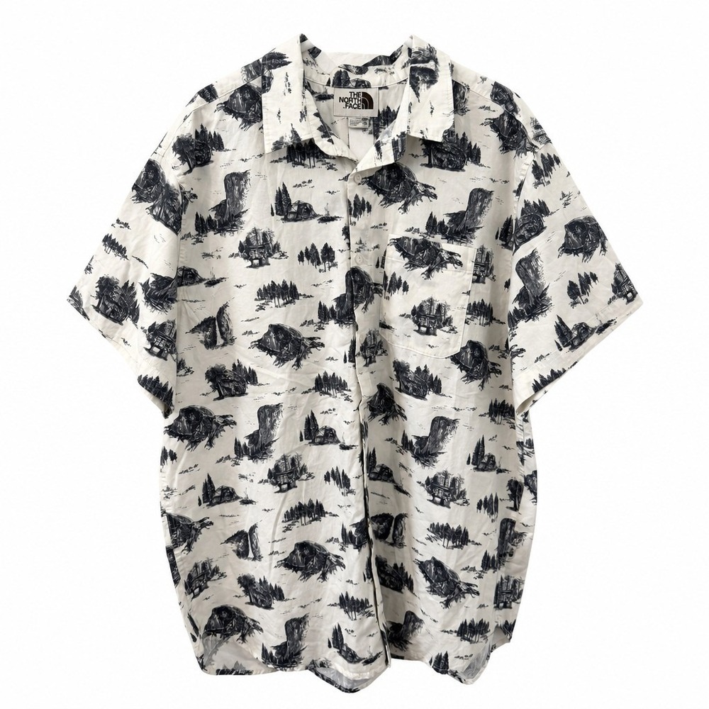 The North Face Men's Camp Shirt Cream 2X-Large Cotton Scenic Print EUC
